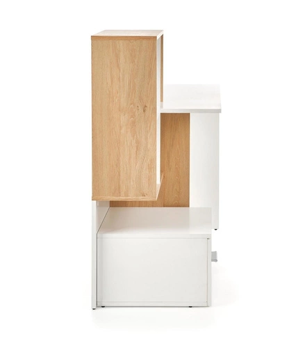 Moderní bílý psací stůl Garos 2 s policemi a zásuvkou pro práci a studium dub Intesi