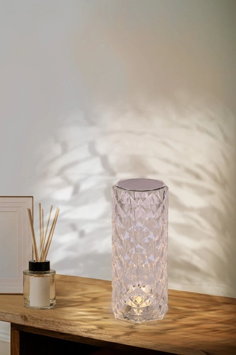 Moderní dotyková LED noční lampička BRILLO s USB, průhledná, do ložnice a obýváku, 21,5 cm