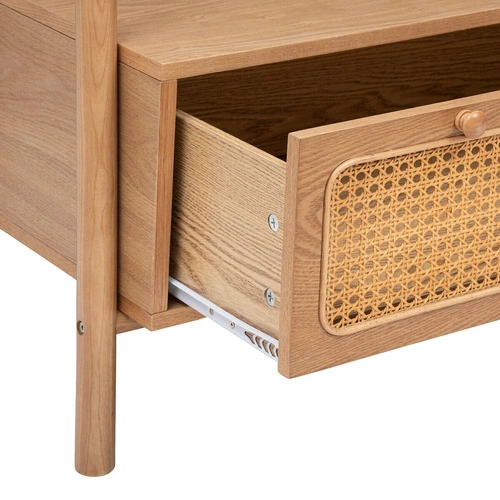 Stojanový věšák do předsíně Tiria Atmosphera s ratanovou zásuvkou z jasanového dřeva