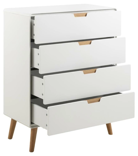 Bílá komoda se zásuvkami Lowell 80 cm skandinávská na dubových nohách do obýváku Actona