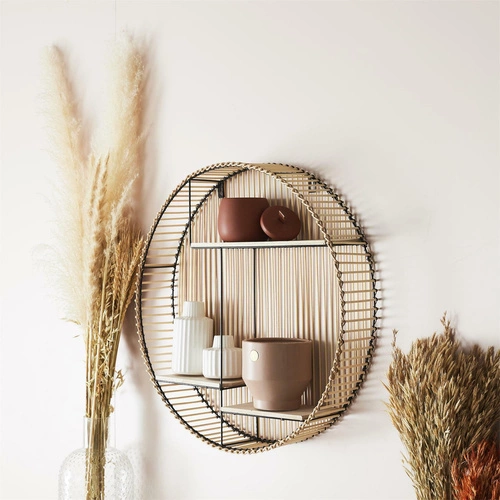 Kulatá závěsná dřevěná police na zeď Bali boho na knihy a dekorace černá Intesi