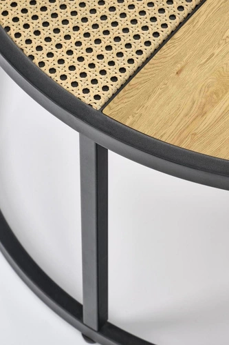 Sada 2 kulatých konferenčních stolků Namiga boho ratan dub zlatý a černý do obýváku 2v1