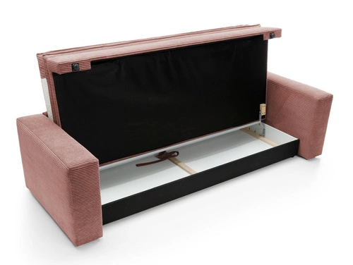 Rozkládací pohovka na spaní Ulnes růžový manšestr 3místná do obýváku s úložným prostorem