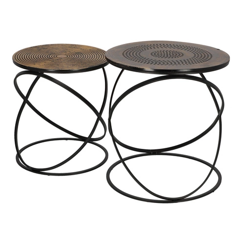 Sada 2 kulatých konferenčních stolků Etnik loft zlatá černá do obýváku Atmosphera