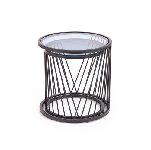 Sada 2 kulatých konferenčních stolků Tornello černé sklo loftové do obýváku 2v1