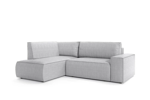 Rohová rozkládací pohovka Molde L levá, šedý manšestr, s úložným prostorem do obýváku