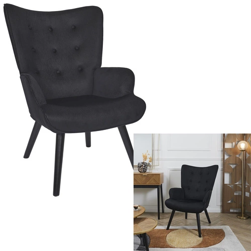 Křeslo ušák Gulia černý manšestr do obýváku skandinávský relaxační na vysokých nohách