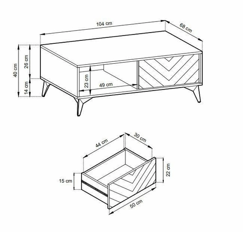 Konferenční stolek Fargo obdélníkový loftový se zásuvkou a policí do obýváku dub černý Intesi