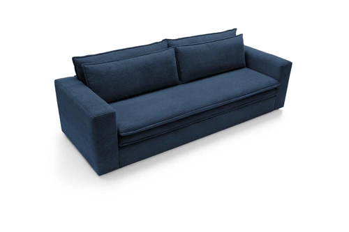 Rozkládací pohovka s úložným prostorem Ulnes 3místná modrý manšestr do obýváku na spaní