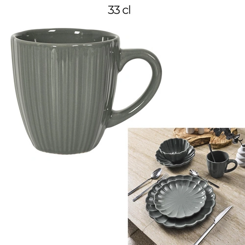 Hrnek Calista šedý 330 ml keramický rýhovaný na kávu a čaj