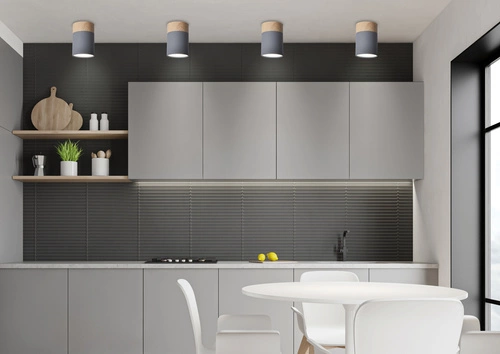 Stropní svítidlo Tuba šedá s dřevem moderní jednoduché do obýváku kuchyně nebo ložnice