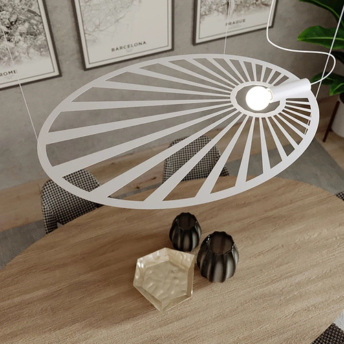 Moderní závěsné svítidlo LEHDET bílé kovové do obývacího pokoje a jídelny, nastavitelné 150 cm