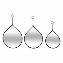 Sada 3 oválných zrcadel Drop v černém rámu loft na stěnu do předsíně