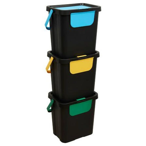 Sada 3 skládacích černých kuchyňských košů na tříděný odpad 24 l 