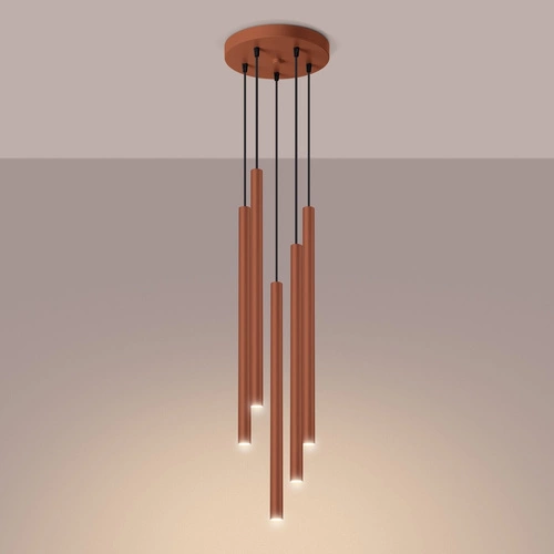 Moderní závěsné svítidlo Pastelo 5P červené do obýváku a jídelny, výškově nastavitelné 104 cm