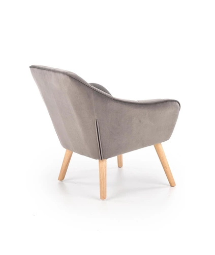 Skandinávské sametové křeslo Kalmen šedé na dřevěných nohách do obýváku