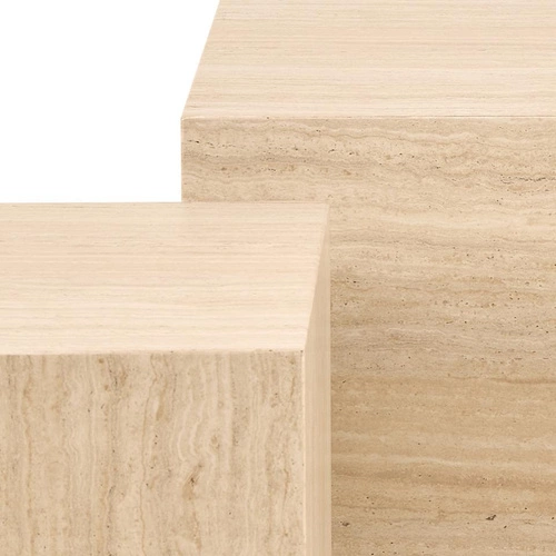 Sada 2 konferenčních stolků Dice travertin moderní do obýváku obdélníkový a čtvercový