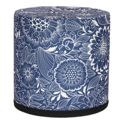 Moderní kulatý taburet Calc Intesi čalouněný modro-bílý do obýváku nebo ložnice