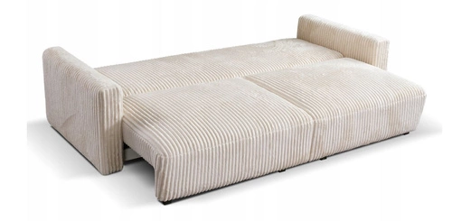 Rozkládací pohovka s funkcí spaní Loppie béžová manšestrová do obývacího pokoje moderní