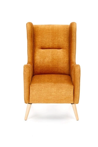 Křeslo ušák Caitano hořčicové do obýváku skandinávské čalouněné s područkami Intesi