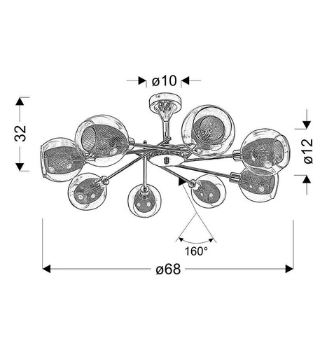 Závěsné svítidlo Ozzo moderní skleněné chromované 8-ramenné do obýváku nebo ložnice