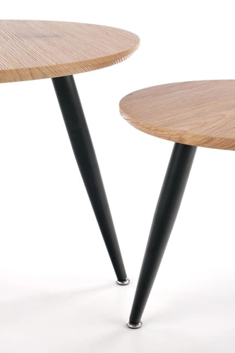 Sada 2 kulatých konferenčních stolků Hawardia dub a černá loftová do obýváku 2v1 Intesi