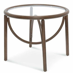 Kulatý skleněný konferenční stolek Wilma s dřevěnými nohami moderní do obýváku FAMEG