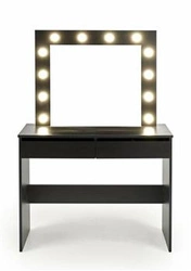 Toaletní stolek s LED zrcadlem Sybilla černý moderní glamour na líčení se zásuvkami do ložnice