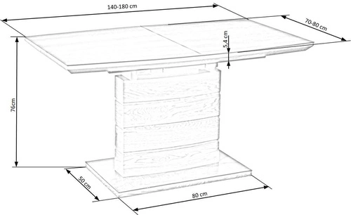Rozkládací jídelní stůl Cordon moderní šedý s dubovou nohou 140-180x80 cm