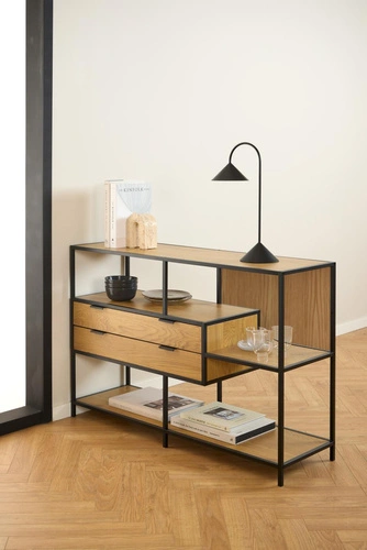 Knihovna Seaford V loftová se zásuvkami divoký dub/černá