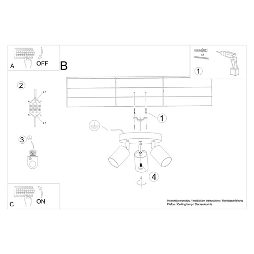 Stropní svítidlo VERDO 3P černé skandinávské s dřevem do obýváku a kuchyně otočné