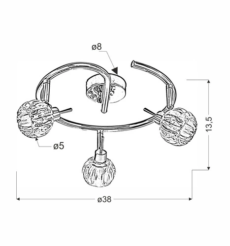 Moderní stropní svítidlo Bombola chrom 3bodové nastavitelné do obývacího pokoje a jídelny