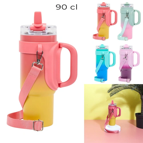 Termohrnek Malibu Intesi 900 ml růžovo‑žlutý s uchem na kávu