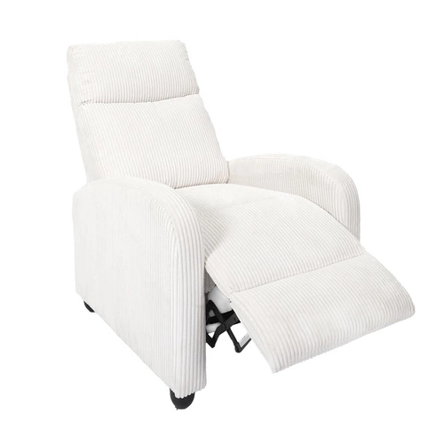 Rozkládací křeslo do obýváku Intesi Recliner Dream bílý manšestr moderní s podnožkou