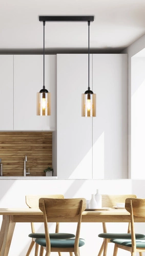 Závěsná lampa Bistro černá 2x40W E27 stínítko hnědé
