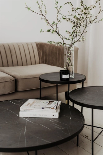 Kulatý konferenční stolek 60 cm mramorový černý moderní do obýváku Tre 600 NORDIFRA