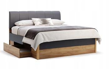 Čalouněná manželská postel Matle 160x200 s úložnými zásuvkami dub a šedá do ložnice