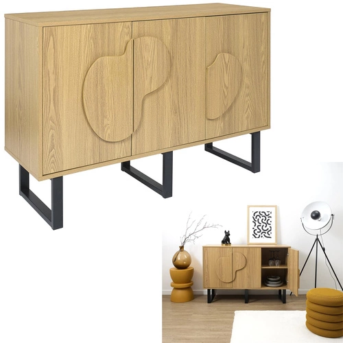 Komoda Calypso dub artisan s dekorativními čely na černých nohách 120 cm do boho obýváku