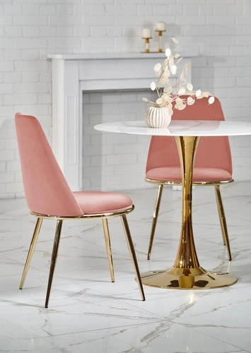 Jídelní kulatý stůl Semilla 90 cm bílý mramor zlatý glamour moderní na jedné noze