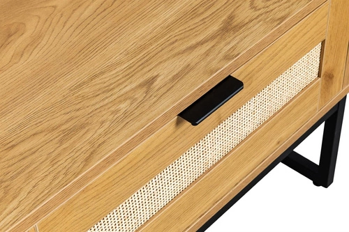 Konferenční stolek Capri obdélníkový boho s ratanovým čelem a zásuvkou do obývacího pokoje 120x60 cm