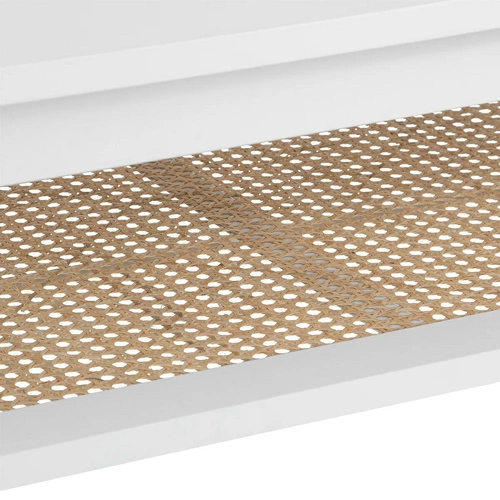 Konferenční stolek Cabras bílý obdélníkový dřevěný s ratanovou policí skandinávský do obýváku