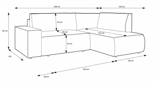 Rohová rozkládací pohovka Molde L levá, tmavě šedý manšestr, s úložným prostorem do obýváku
