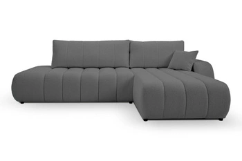 Rohová sedací souprava s rozkladem Hobro pravá šedá moderní do obýváku s úložným prostorem