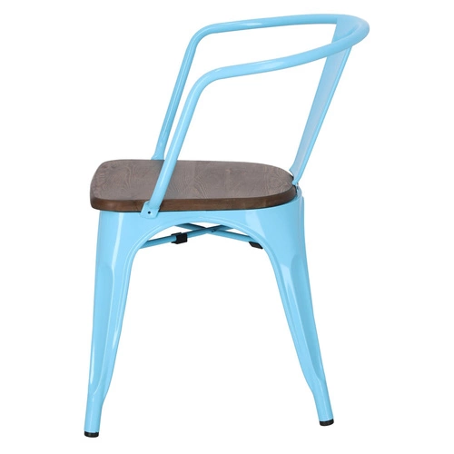 Jídelní židle Paris Arms Wood D2.DESIGN modrá kovová s dřevěným sedákem
