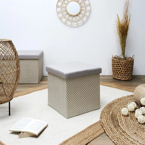 Skládací taburet Intesi Vels Boho s úložným prostorem šedo-béžový do obýváku a předsíně