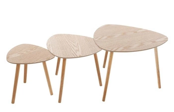 Sada 3 konferenčních stolků Mileo S dřevěných do obýváku skandinávských přírodních
