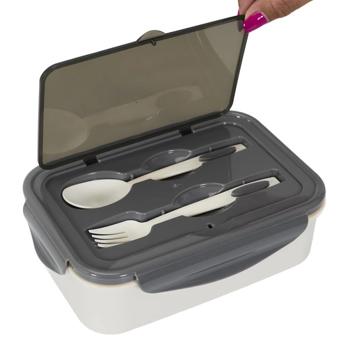 Lunchbox Intesi Single šedý s nádobou 2,5 l a příbory do práce nebo školy, moderní