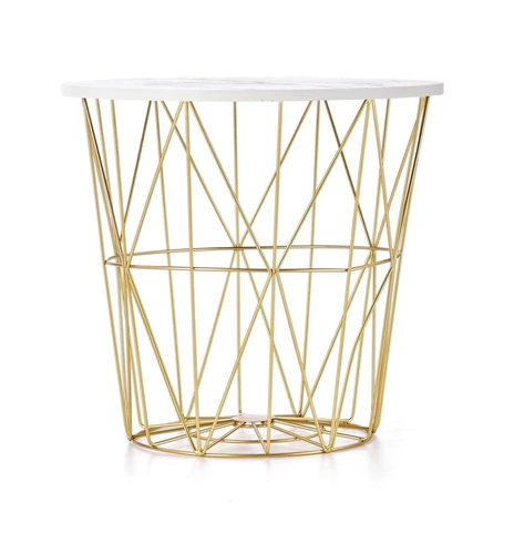 Konferenční stolek Rissa kulatý bílý mramor zlatý moderní s úložným prostorem do obýváku Intesi