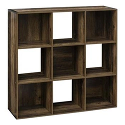 Industriální hnědá knihovna Kali s 9 policemi do obýváku a kanceláře 100,5x100,5 cm