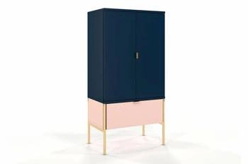 Vysoká glamour komoda se zásuvkou a skříňkami Polka Navy Blue/Pink 120 cm do obýváku SKANDICA